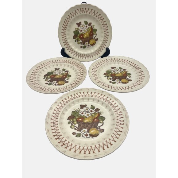 Vintage Metlox Poppytrail Vernon Ware Fruit Basket 4 Salad Plates 7.5" USA - Picture 1 of 6